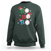 Dark forest green Christmas baseball sweatshirt with Santa hat and three baseball graphics