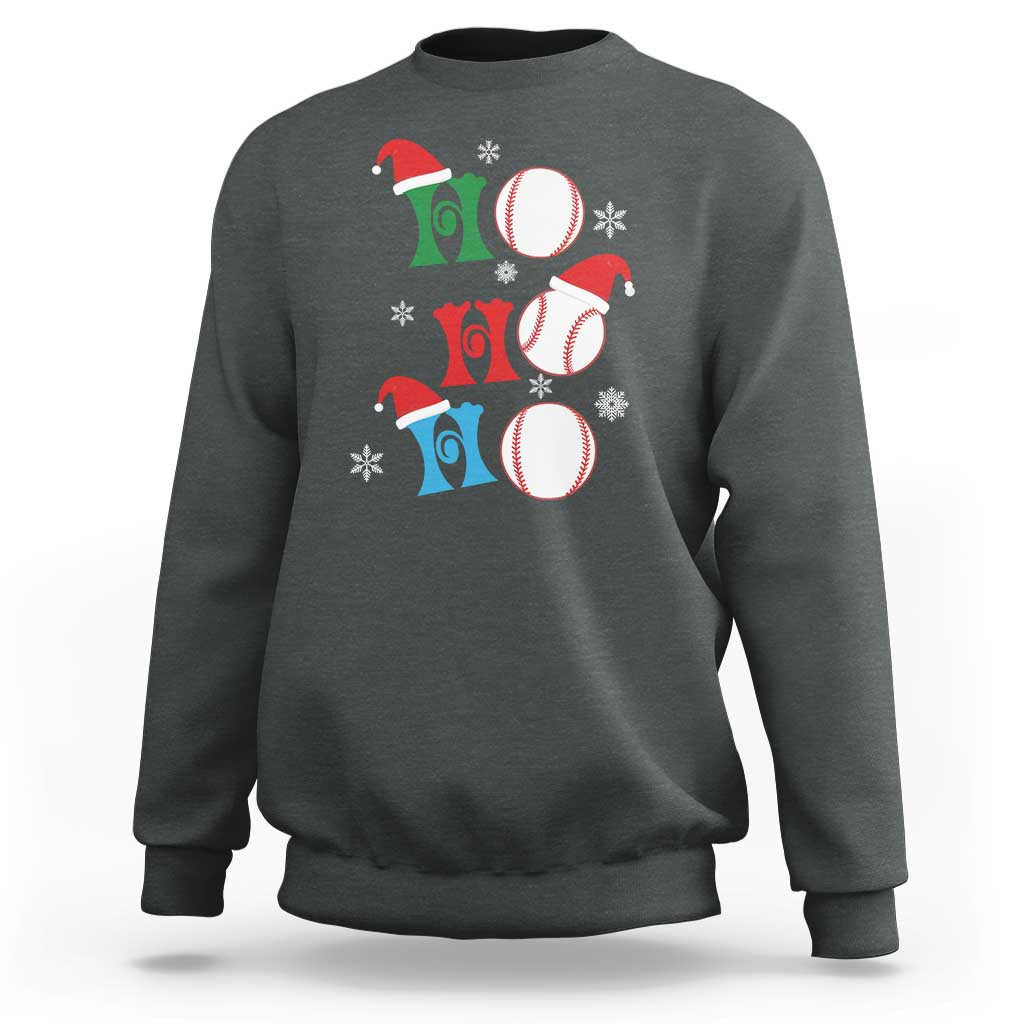 Charcoal Christmas baseball sweatshirt with Santa hat and three baseball graphics on front