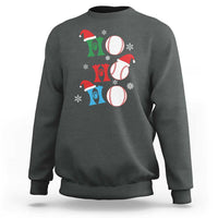Charcoal Christmas baseball sweatshirt with Santa hat and three baseball graphics on front