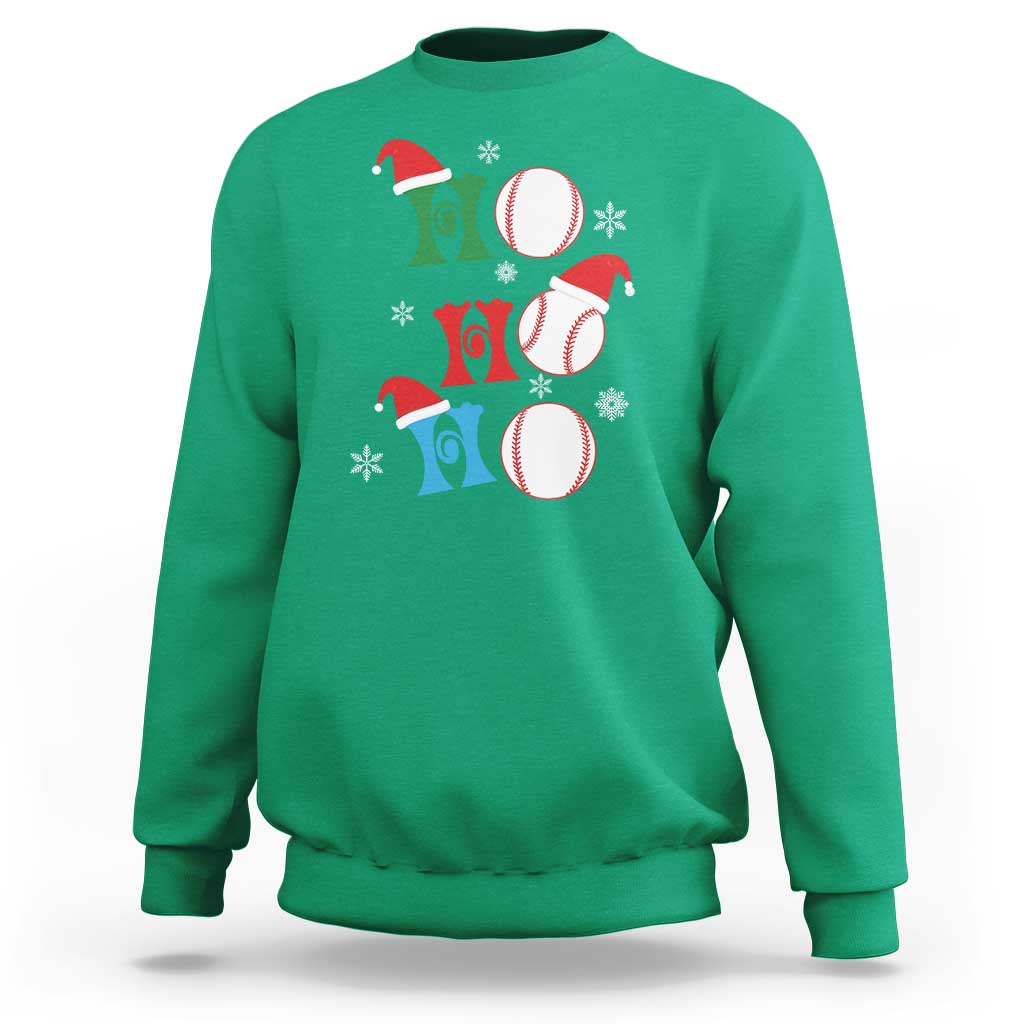 Irish green Christmas baseball sweatshirt with Santa hat and three baseball graphics