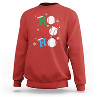 Red Christmas baseball sweatshirt with Santa hat and three baseball graphics on front