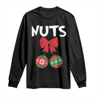 Black long-sleeve T-shirt with “NUTS” text and Christmas nut-and-bauble graphic
