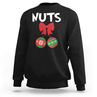 Black crewneck sweatshirt with 'NUTS' graphic and bow-tie chest print.