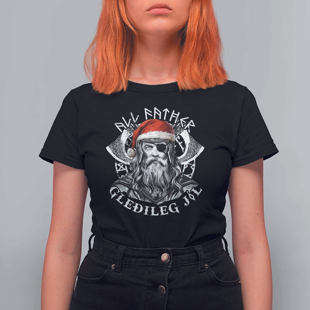 Christmas Viking T Shirt For Women All Father Gledileg Jol Vintage Santa Odin - Wonder Print Shop