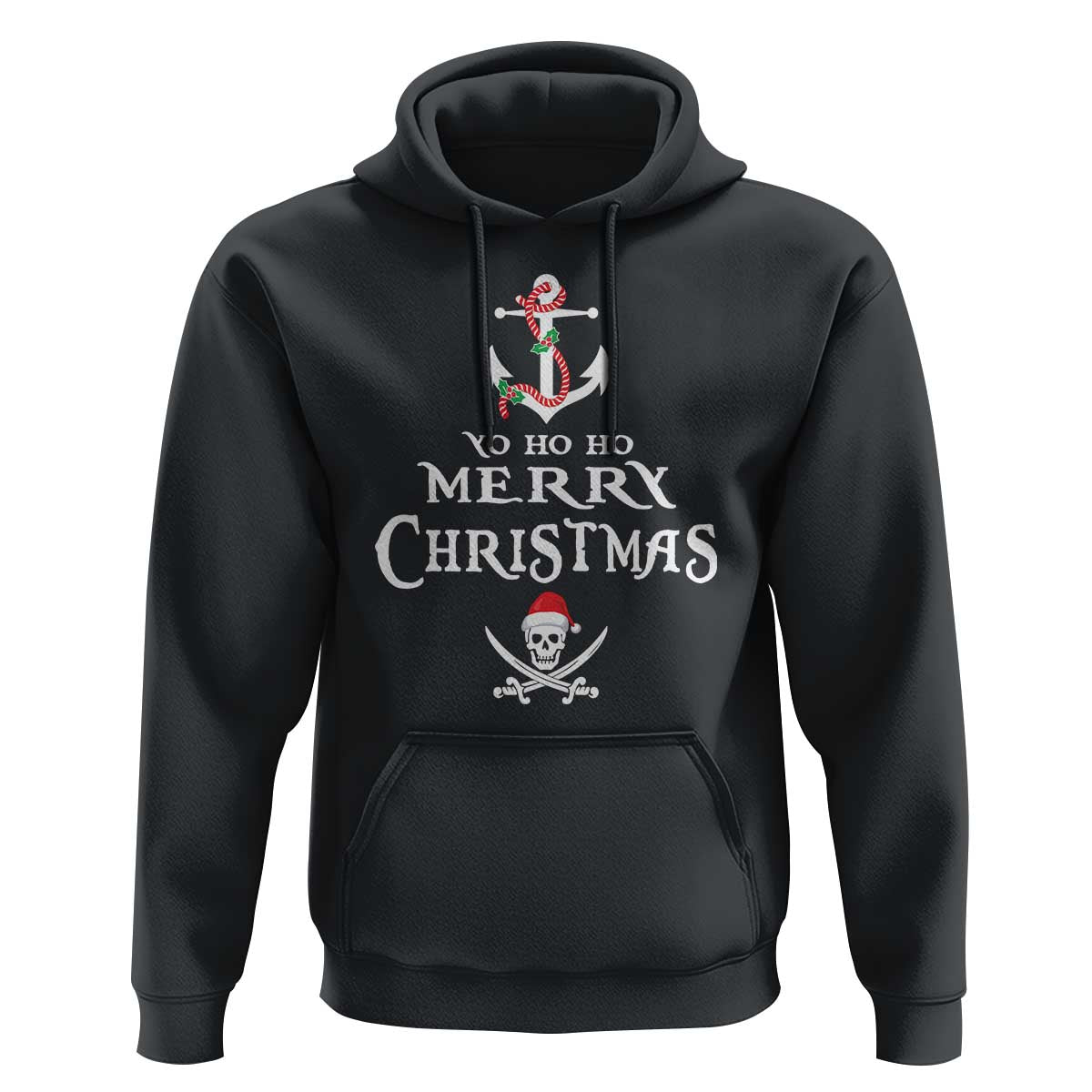 Funny Christmas Pirate Hoodie Yo Ho Ho Merry Christmas Anchor Santa Skull