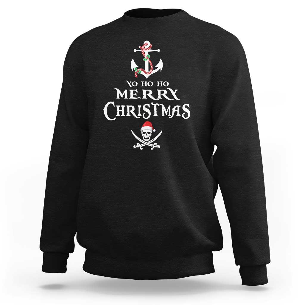 Funny Christmas Pirate Sweatshirt Yo Ho Ho Merry Christmas Anchor Santa Skull - Wonder Print Shop