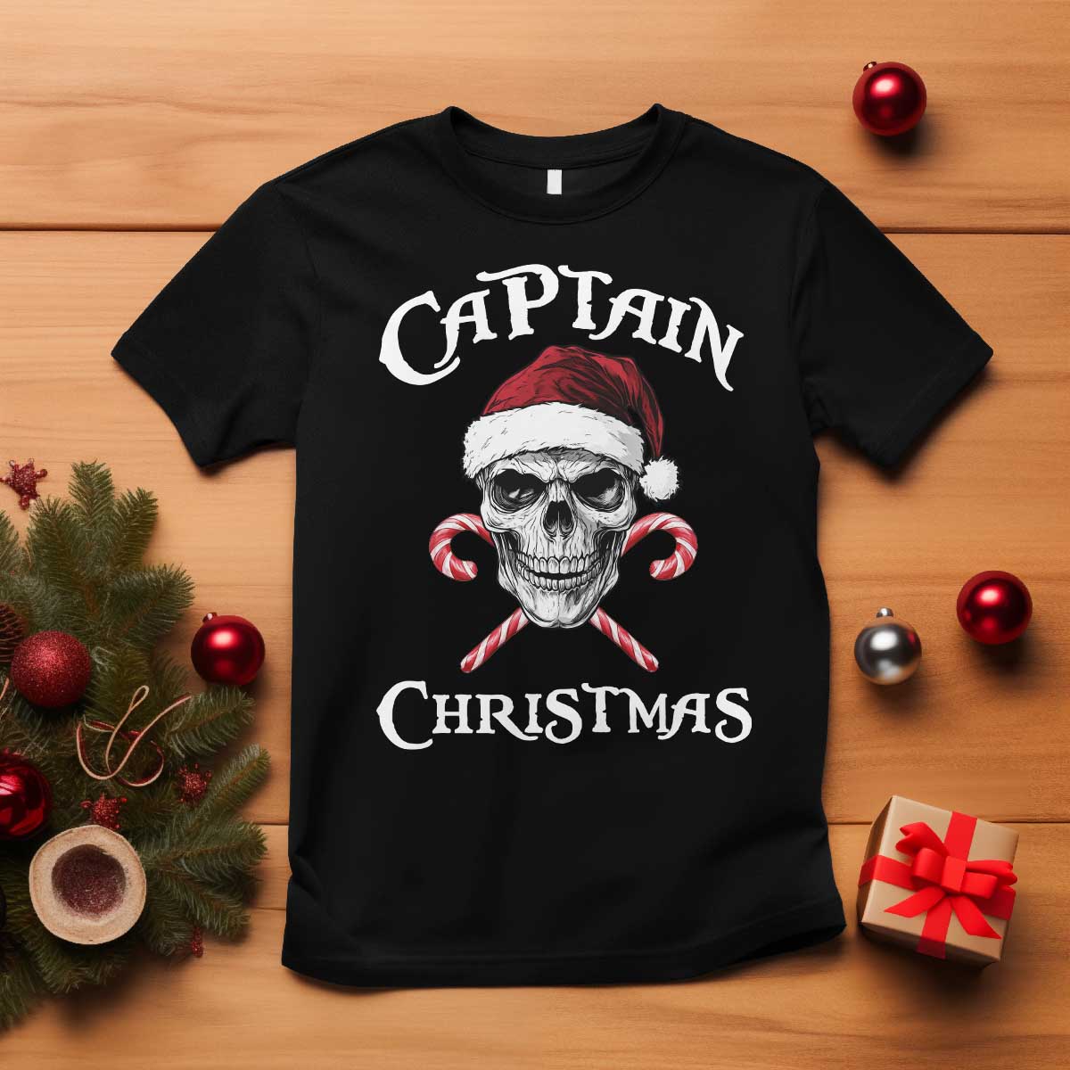 Funny Xmas Pirate Santa T Shirt Captain Christmas Skull Candy Canes - Wonder Print Shop