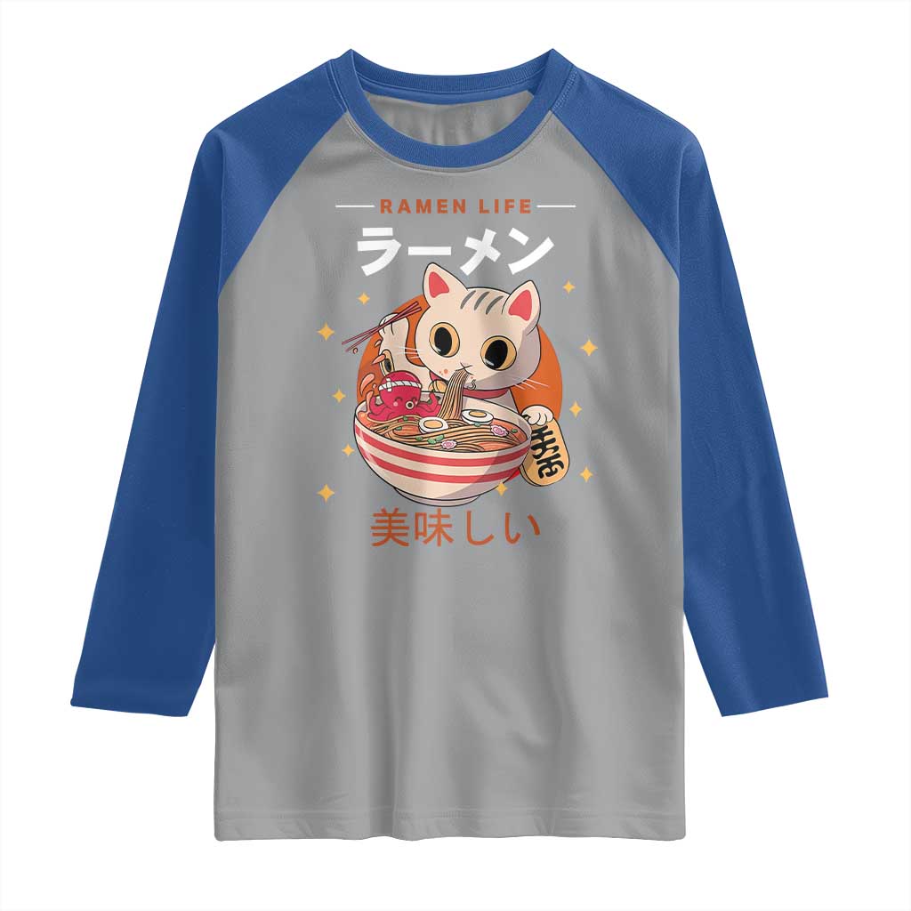 Funny Japanese Kawaii Cat Neko Ramen Raglan Shirt