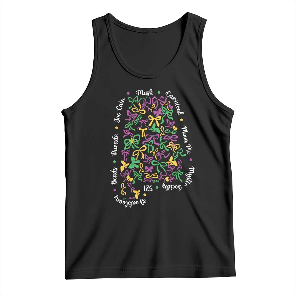 Funny Mardi Gras Alabama Map Coquette Bow Tank Top Moon Pie Carnival Joe Cain Beads