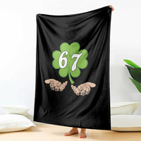 67 St Patricks Day Throw Blanket Six Seven Meme Shamrock Hand Gesture