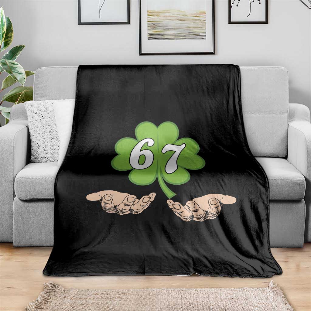67 St Patricks Day Throw Blanket Six Seven Meme Shamrock Hand Gesture