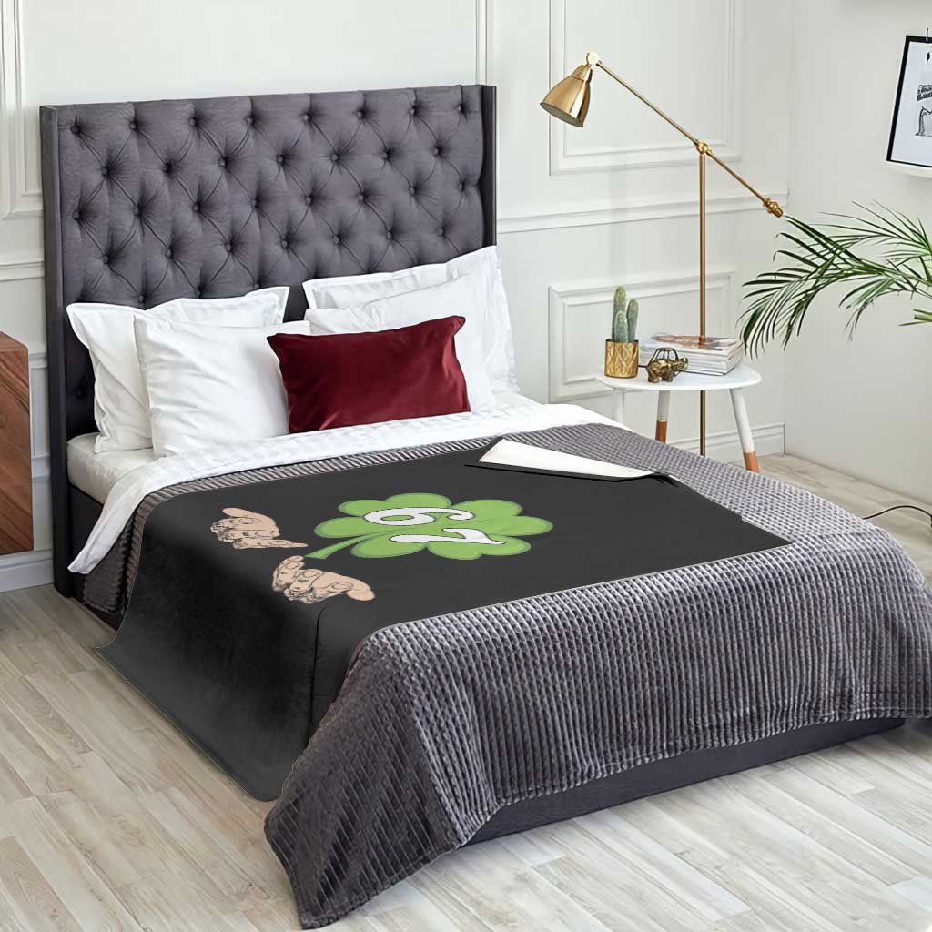 67 St Patricks Day Throw Blanket Six Seven Meme Shamrock Hand Gesture