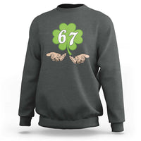 67 St Patricks Day Sweatshirt Six Seven Meme Shamrock Hand Gesture