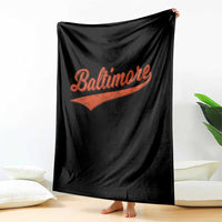 Baltimore Script Retro Baseball Sport Lovers City Pride Throw Blanket