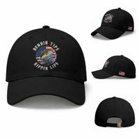 Funny Fishing Baseball Cap Bendin Tips Rippin Lips USA Flag