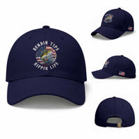 Funny Fishing Baseball Cap Bendin Tips Rippin Lips USA Flag