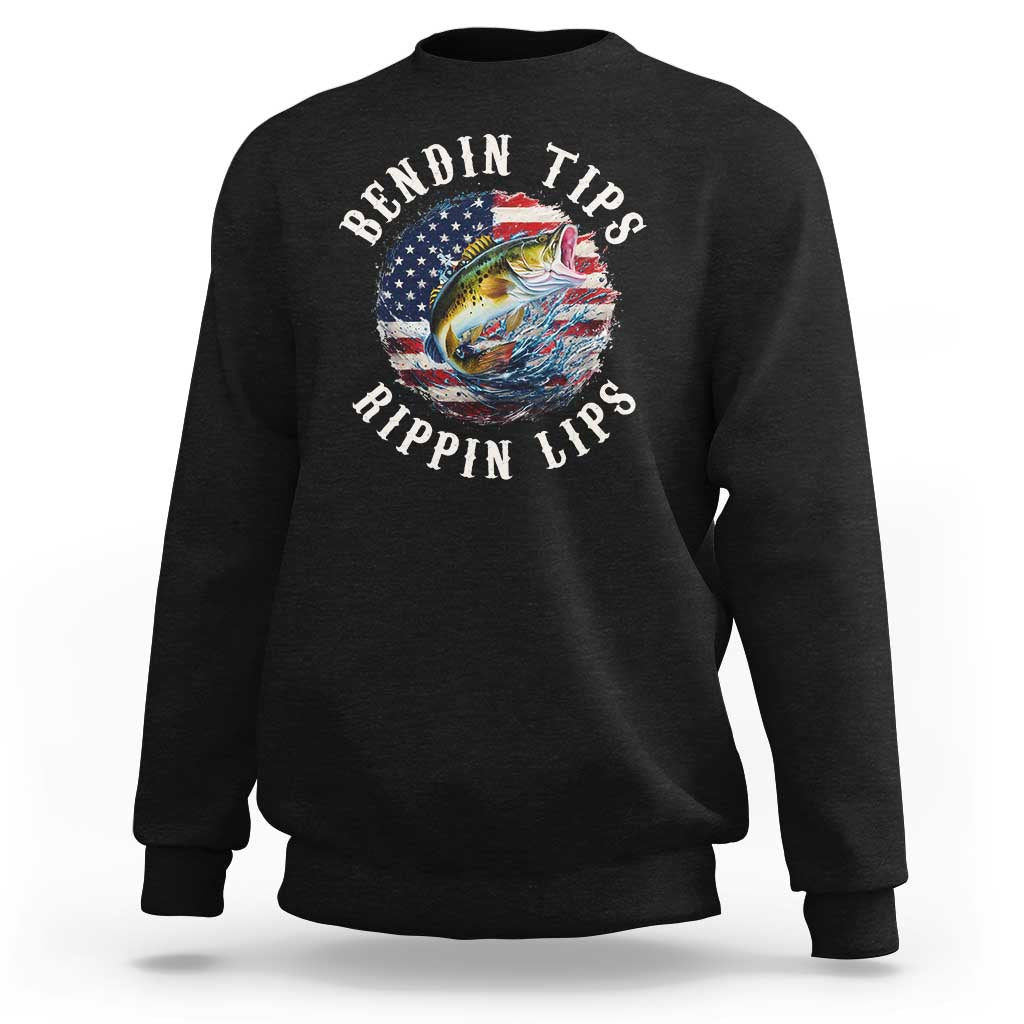 Funny Fishing Sweatshirt Bendin Tips Rippin Lips USA Flag