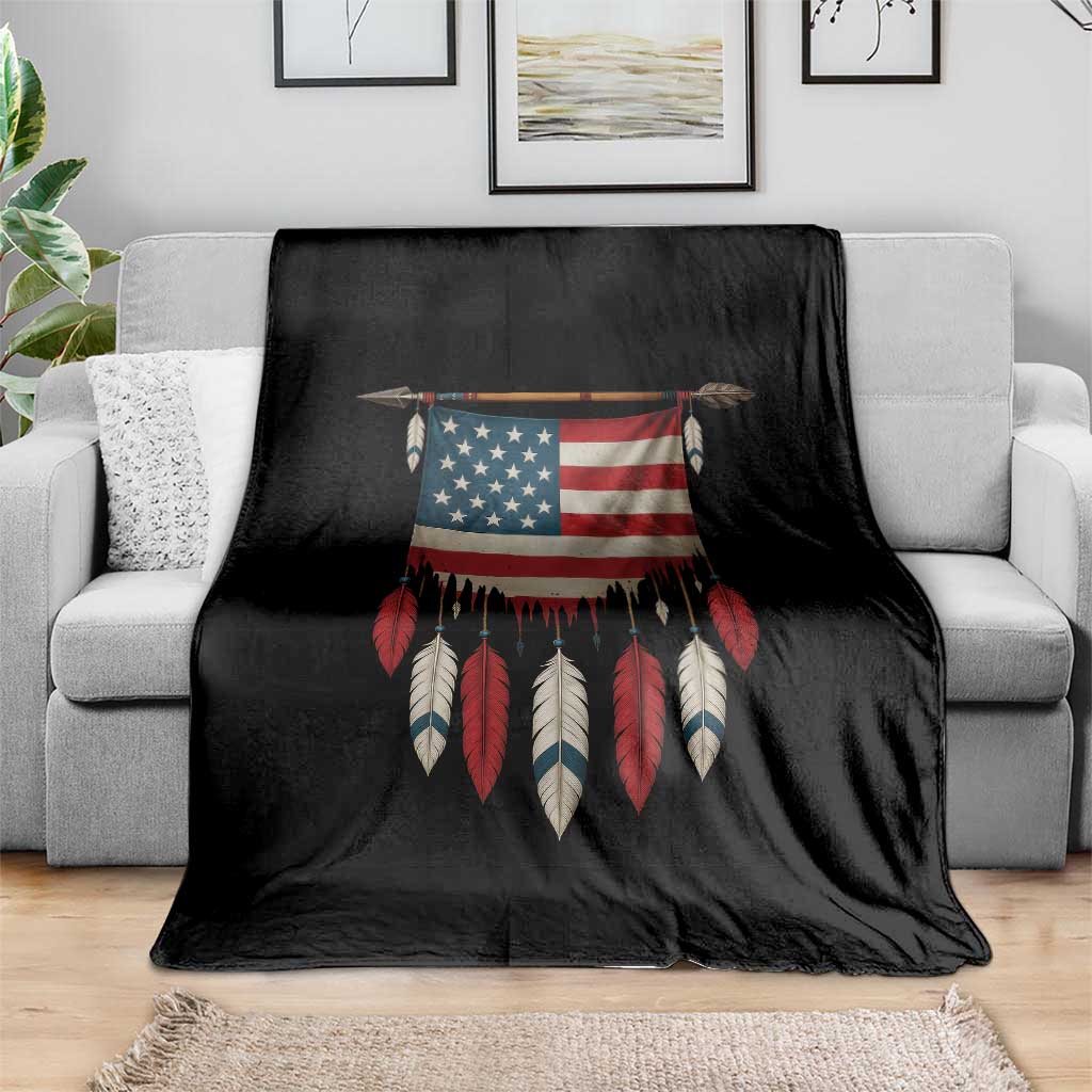 Native American Vintage Feathers USA Flag Throw Blanket - Wonder Print Shop