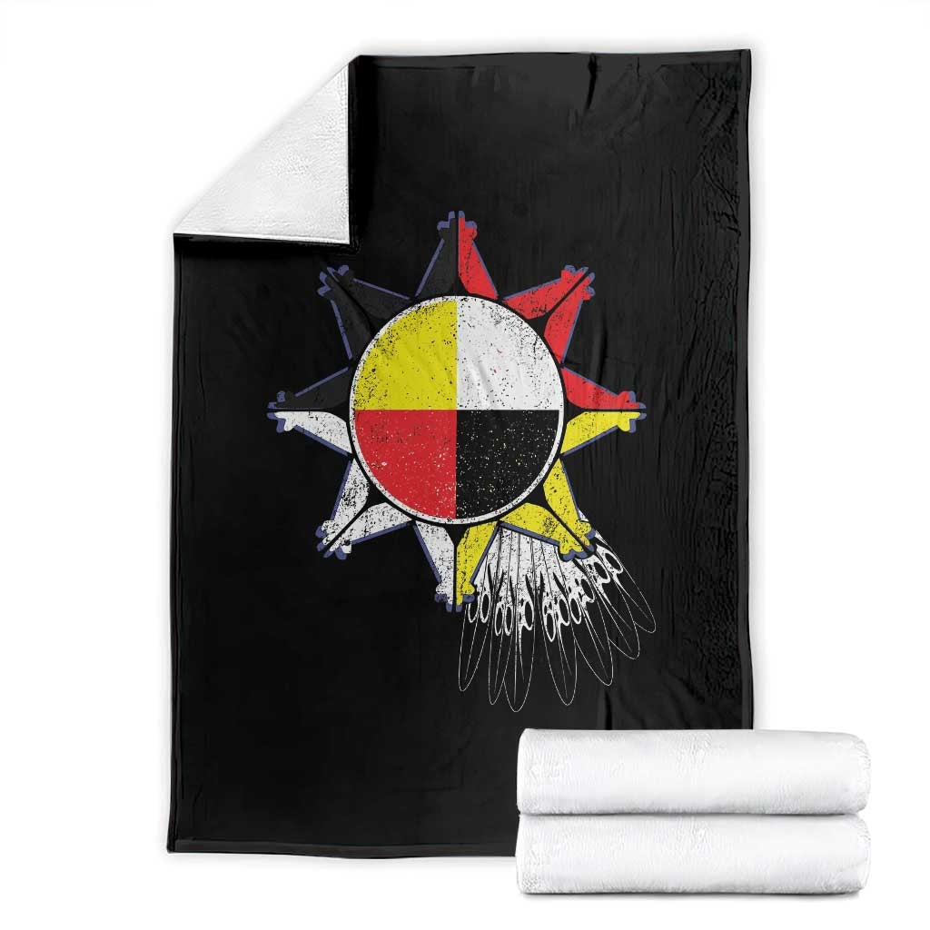 Oglala Lakota Native American Medicine Wheel Feathers Throw Blanket - Wonder Print Shop
