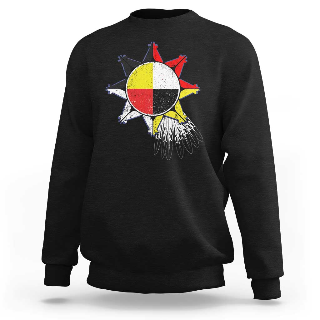 Oglala Lakota Native American Medicine Wheel Feathers Sweatshirt - Wonder Print Shop