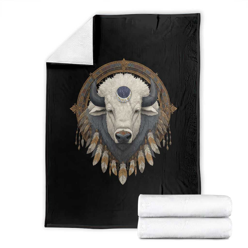Native American White Buffalo And Eagle Feathers Throw Blanket - Wonder Print Shop