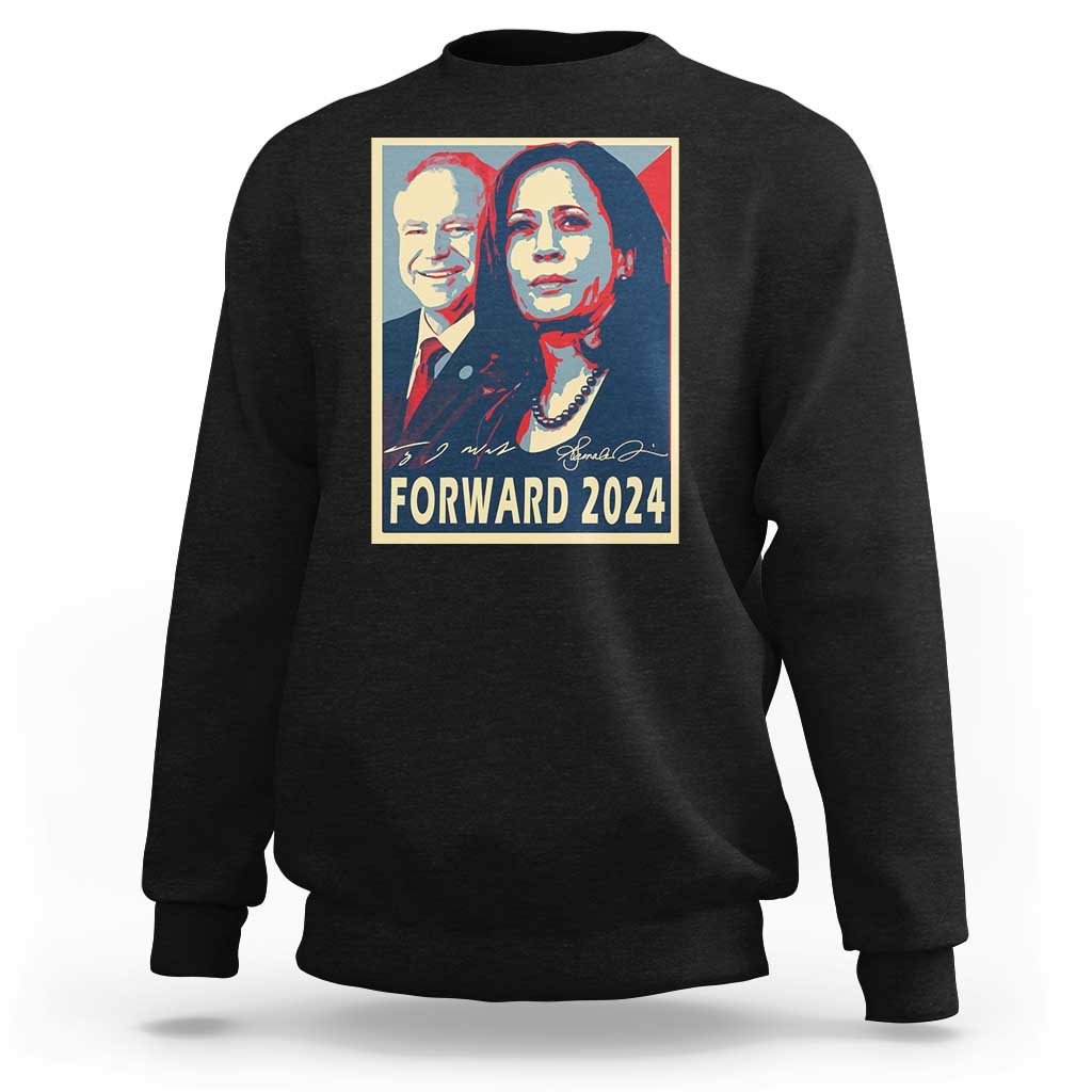 Black sweatshirt with “FORWARD 2024” portrait graphic on the back