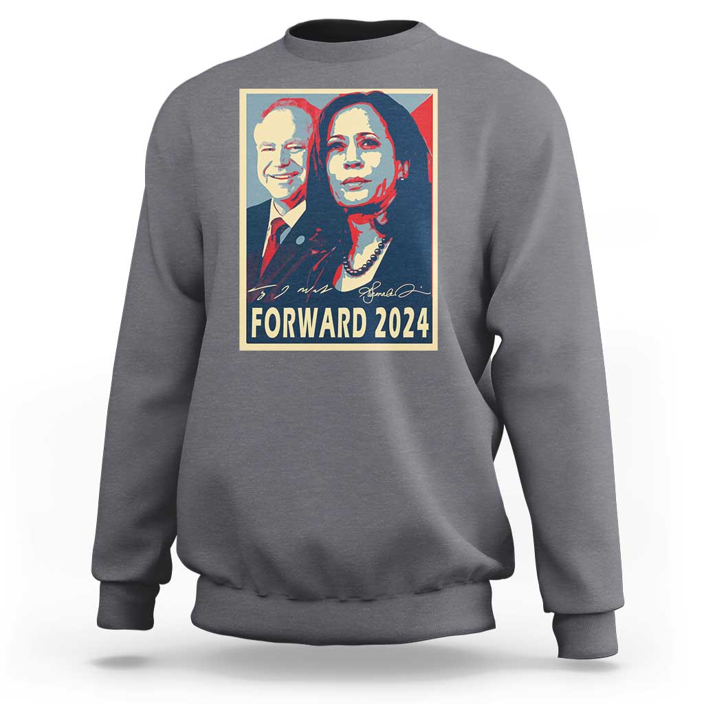 Light gray sweatshirt with “FORWARD 2024” portrait graphic on the back