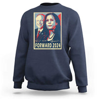 Navy sweatshirt with “FORWARD 2024” portrait graphic on the back