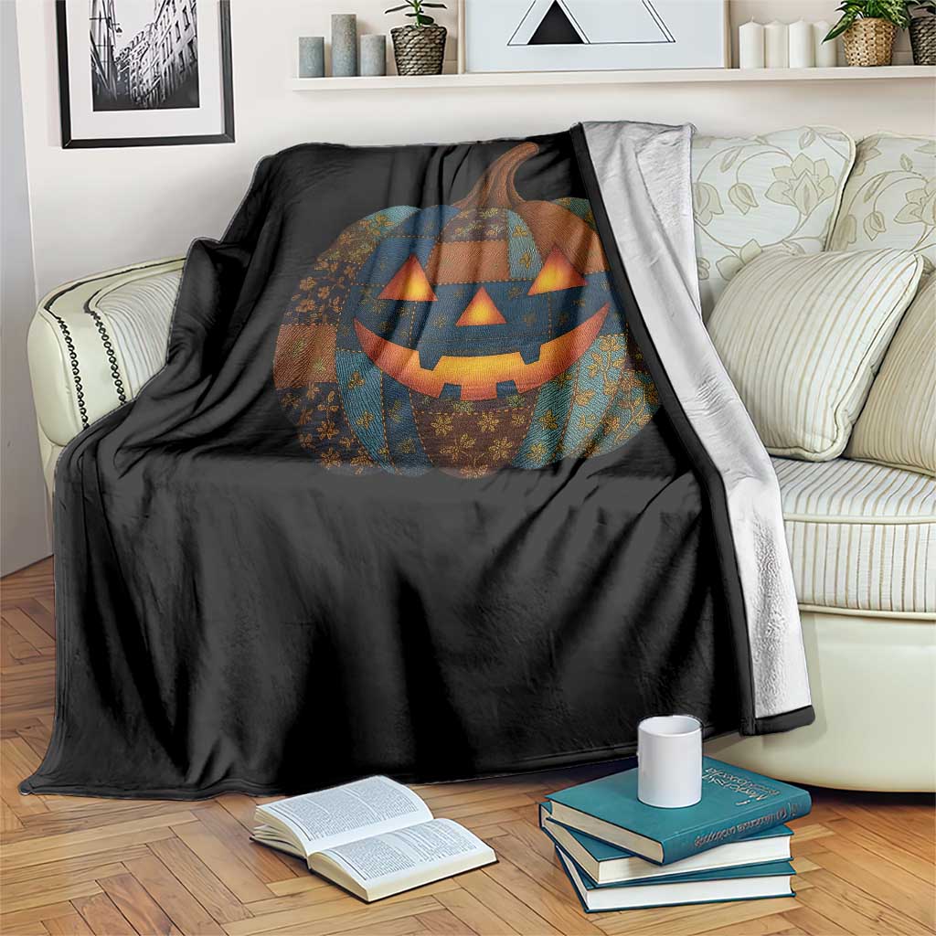 Halloween Blue Denim Patchwork Spooky Pumpkin Throw Blanket - Wonder Print Shop