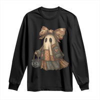 Halloween Vintage Denim Patchwork Spooky Ghost Coquette Long Sleeve Shirt - Wonder Print Shop