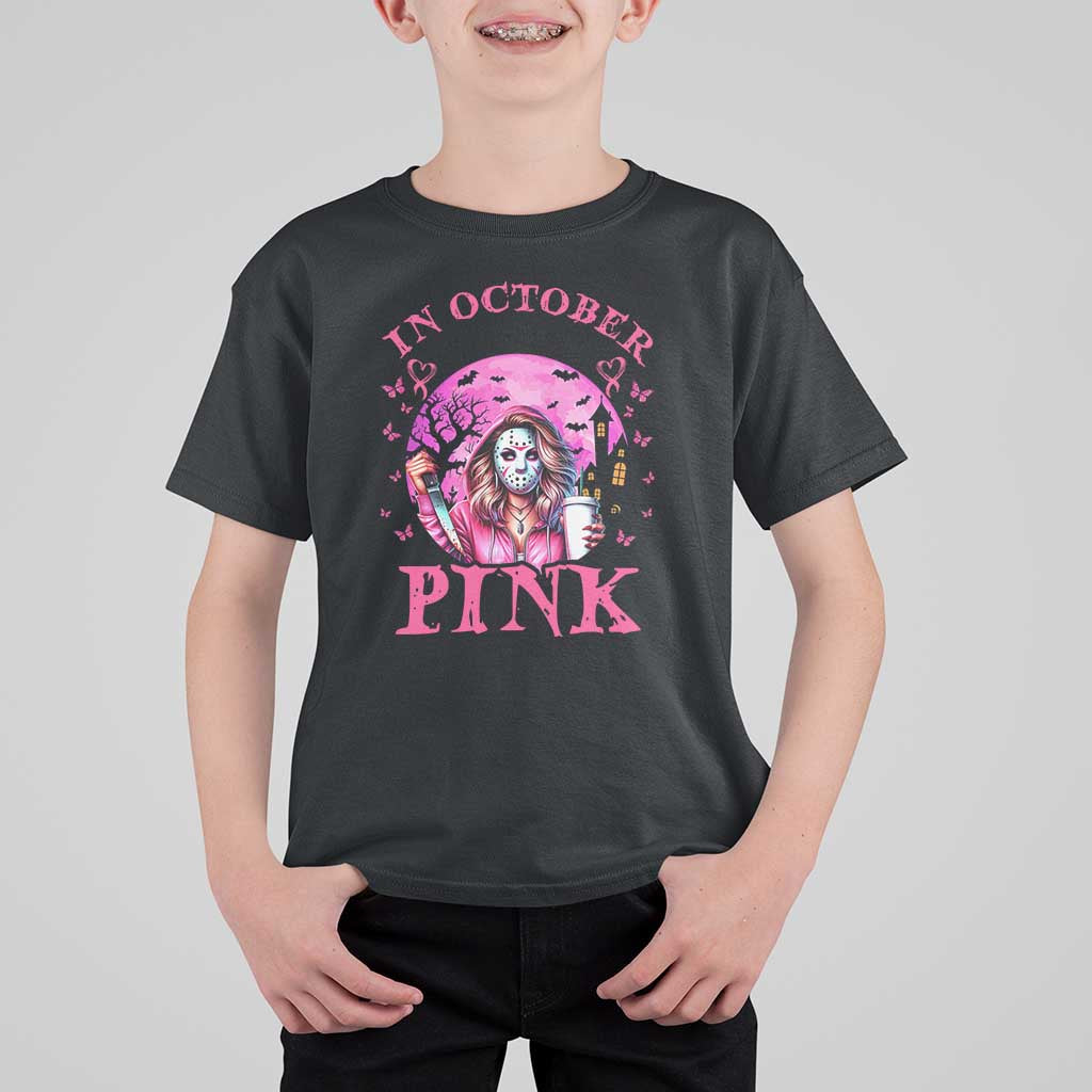 Breast Cancer Awareness T Shirt For Kid In October We Wear Pink Halloween Butterfly Bat Murderer - Wonder Print Shop