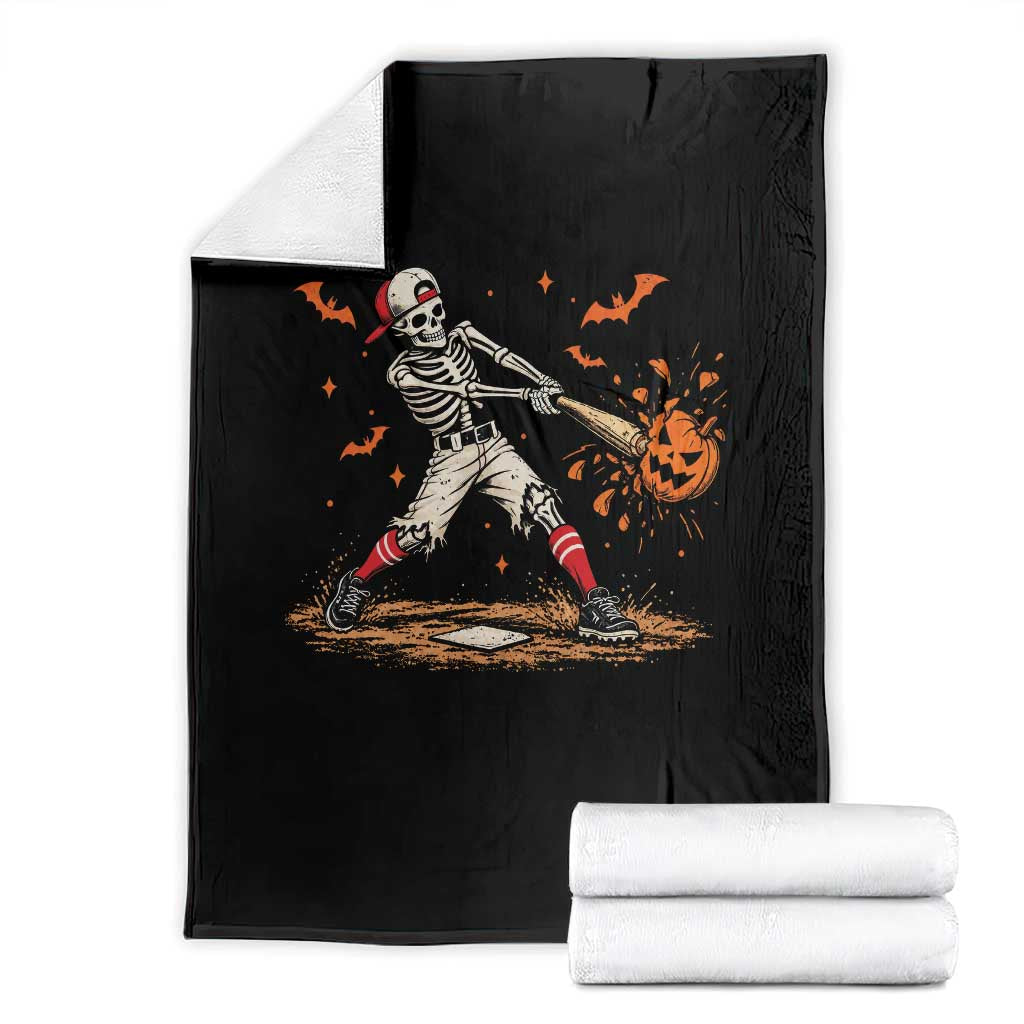 Halloween Skeleton Playing Baseball Throw Blanket Creep Spooky Sport Lover