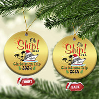 Gold circle ornament pair with “Oh Ship! It’s a Christmas Trip 2024” and personalized name.