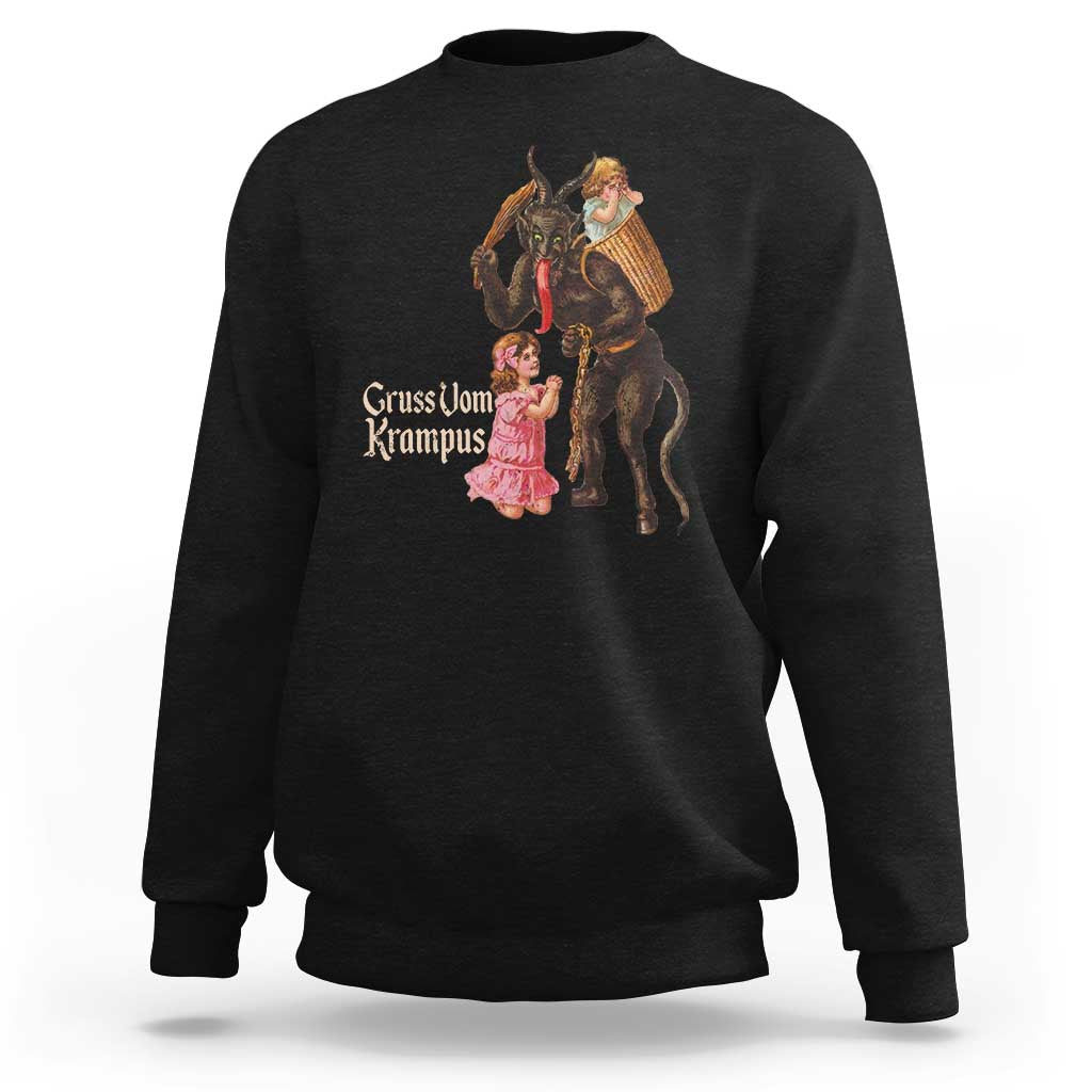 Black Christmas Krampus sweatshirt with front graphic and crew neck cuffs