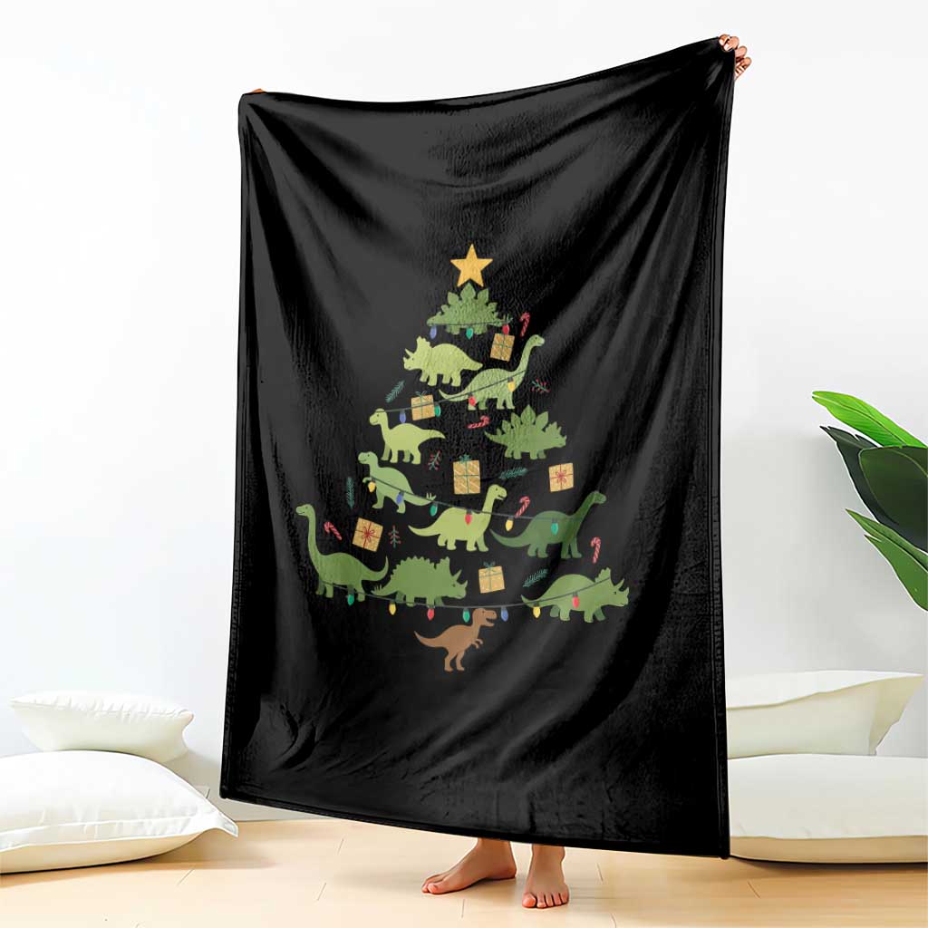 Funny Christmas Dinosaur Throw Blanket Dino Xmas Tree Rex Paleontologist - Wonder Print Shop