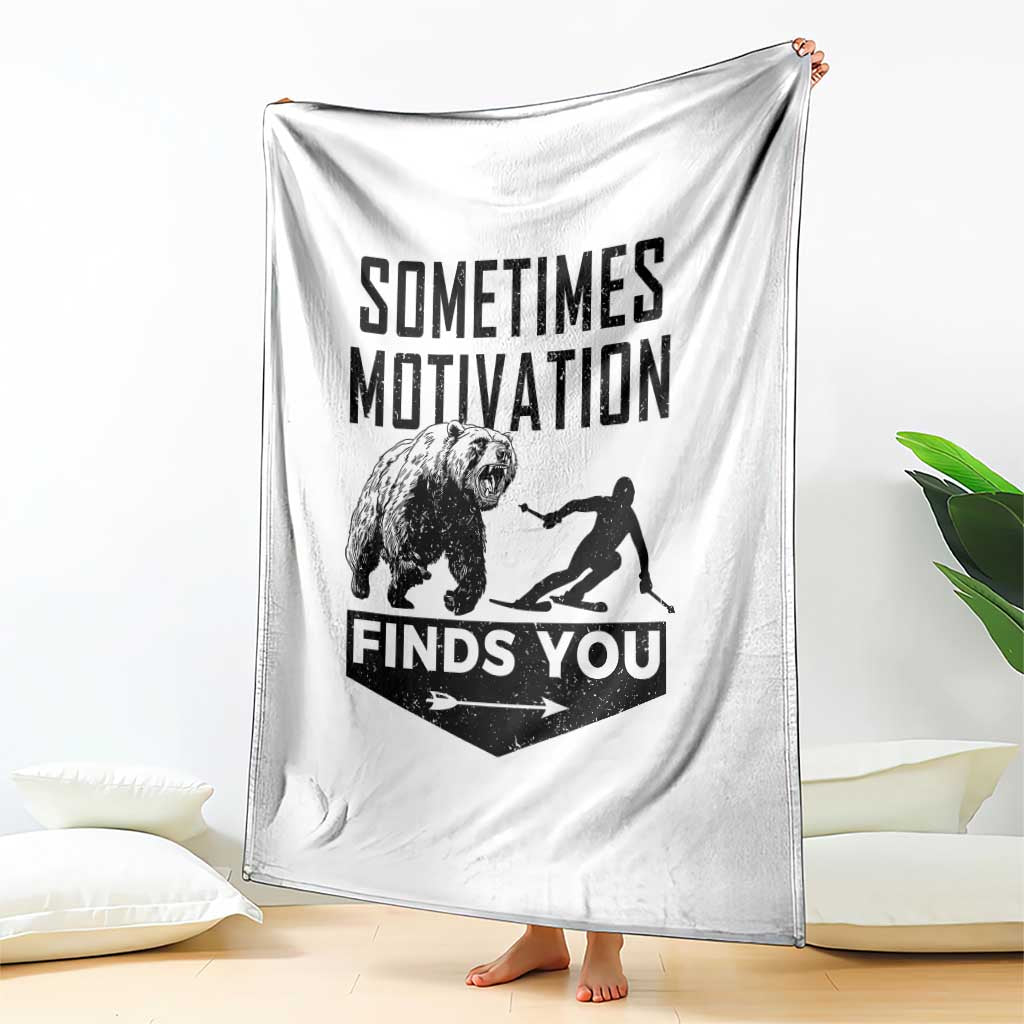 Funny Skiing Throw Blanket Sometimes Motivation Finds You Ski Mountain Bear - Wonder Print Shop