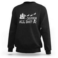 Black Christmas pirate sweatshirt with sleigh graphic and “All Day” text on chest