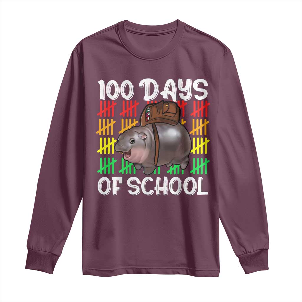Maroon long-sleeve graphic shirt with “100 Days of School” text and character