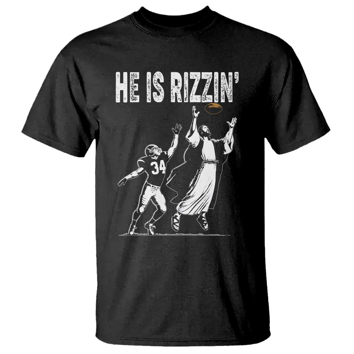 Funny Jesus American Football He Is Rizzin' T Shirt - Wonder Print Shop