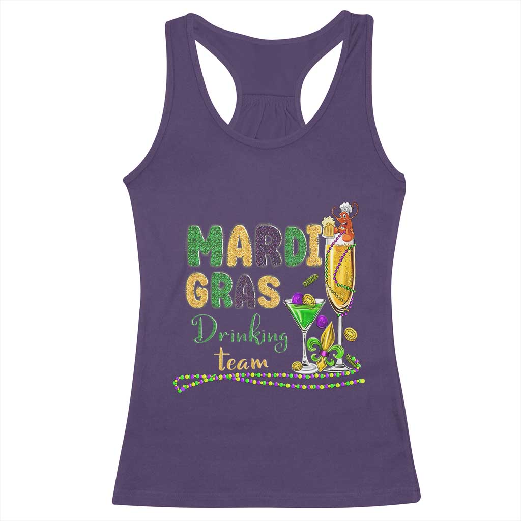 Funny Mardi Gras Drinking Team Racerback Tank Top Cocktails Wine Crawfish Beads Glitter Print