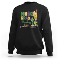 Black crewneck sweatshirt with Mardi Gras team graphic glitter print on front