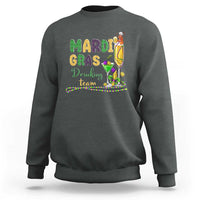 Charcoal crewneck sweatshirt with Mardi Gras team graphic glitter print on front
