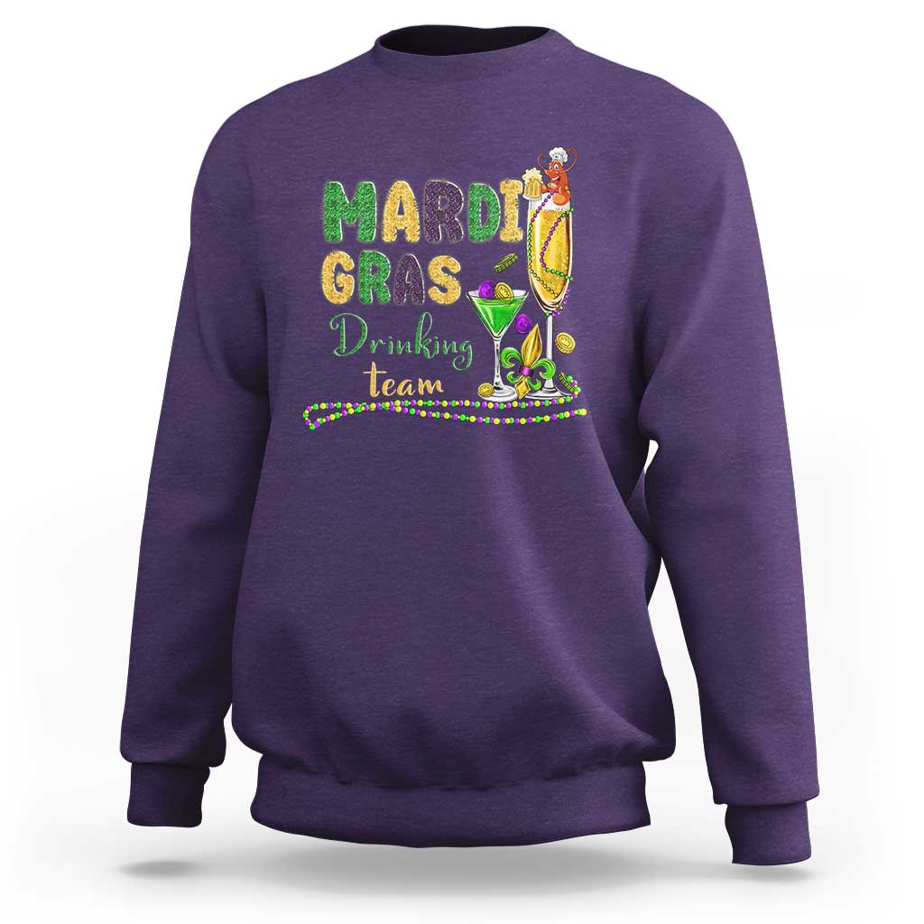 Funny Mardi Gras Drinking Team Sweatshirt Cocktails Wine Crawfish Beads Glitter Print