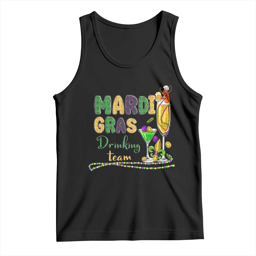 Funny Mardi Gras Drinking Team Tank Top Cocktails Wine Crawfish Beads Glitter Print