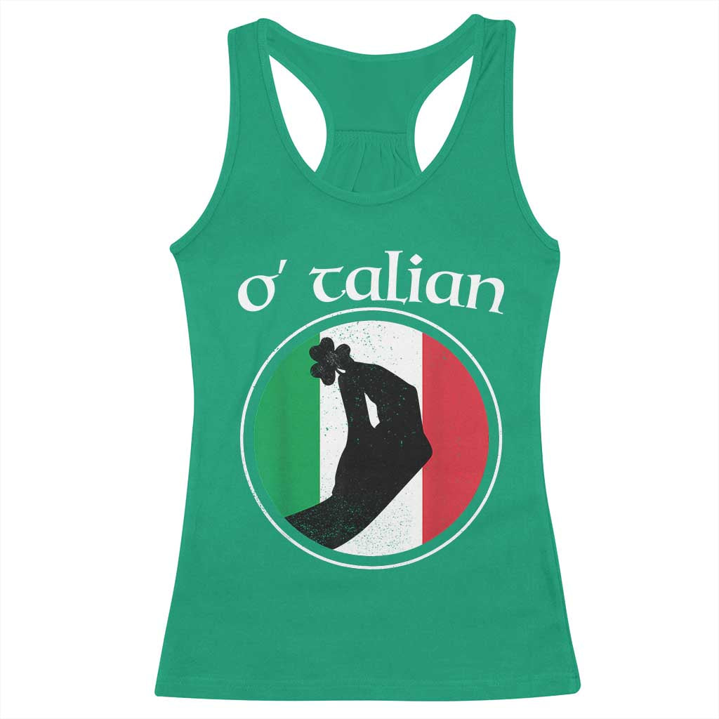 Funny O'Talian Racerback Tank Top St Patrick's Day Italian Pinched Fingers Shamrock