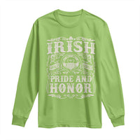 Light green long sleeve T-shirt with white "Irish Pride and Honor" crest graphic