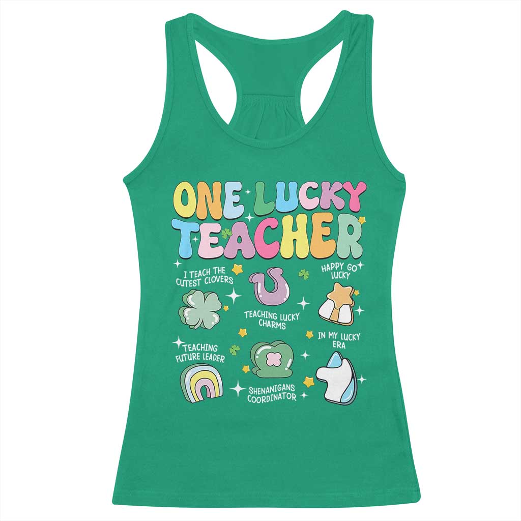 Funny St Patrick's Day Irish Teacher Racerback Tank Top One Lucky Teacher Lucky Era Shamrock