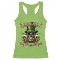 Light green racerback tank top with St. Patrick skull and beer graphic, scoop neck.