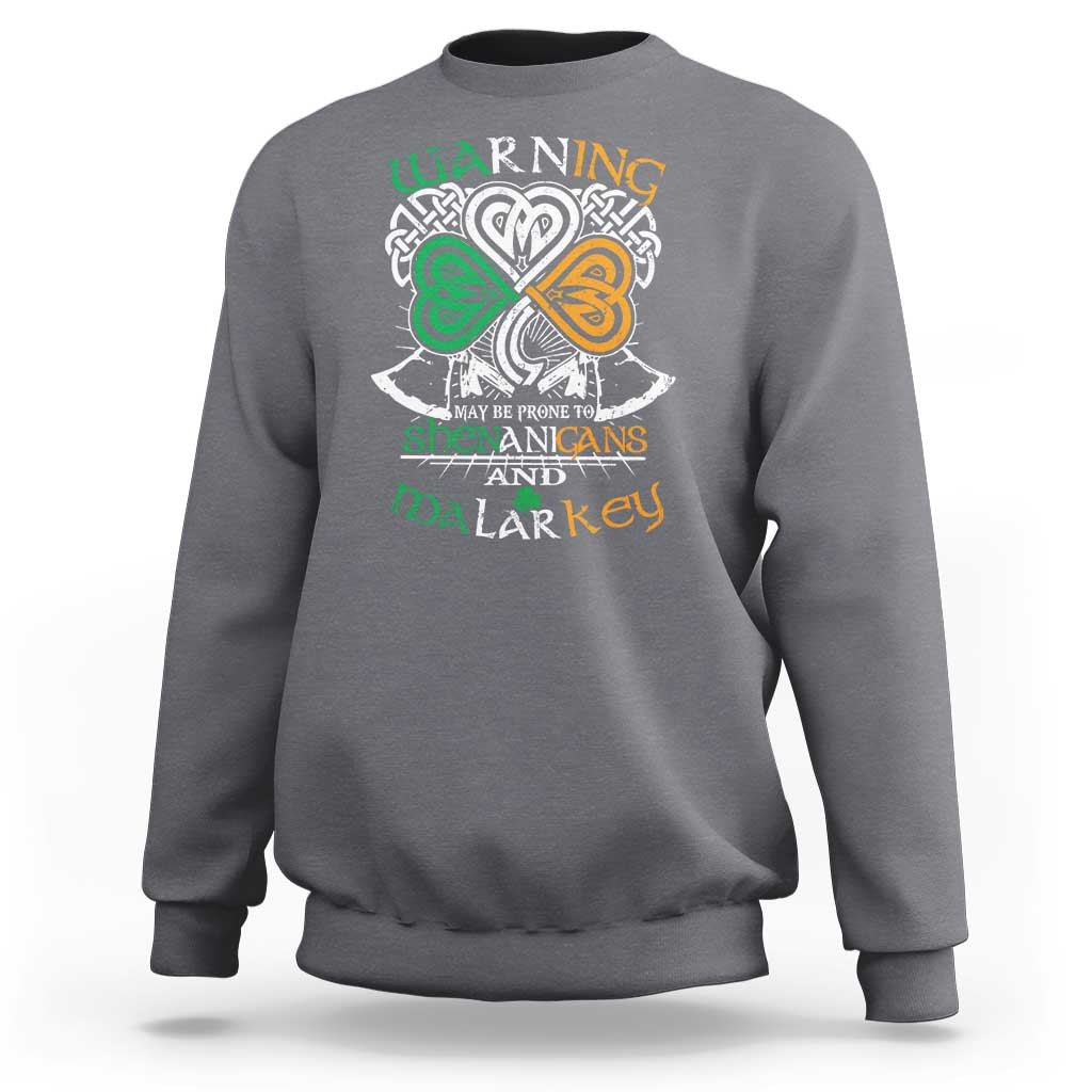 St. Patrick's Day crewneck sweatshirt in dark heather gray with white and green shamrock graphic