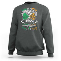 St. Patrick's Day crewneck sweatshirt in charcoal gray with white and green shamrock graphic